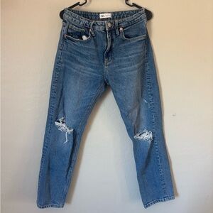 Zara Blue Boyfriend Jeans with Distressed Details